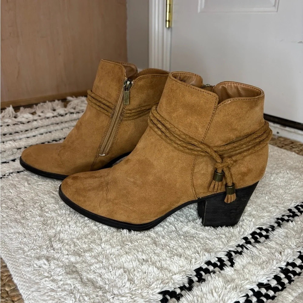 BAMBOO Tan Ankle Boots with Braided Detail